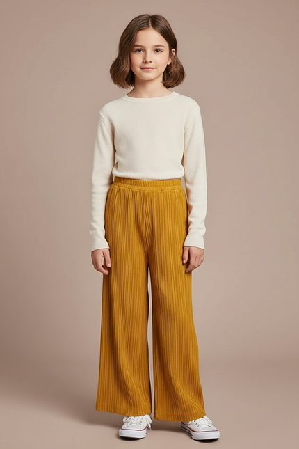 Pantalon À Pince Jaune Plissé Ample Décontracté Enfant - Maille