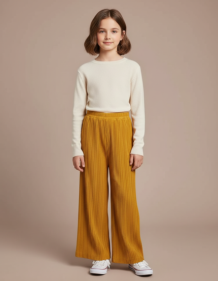 Pantalon À Pince Jaune Plissé Ample Décontracté Enfant - Maille