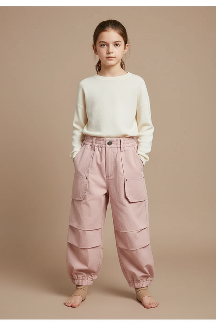 Pantalon À Pince Rose Cargo Coton Ample Enfant