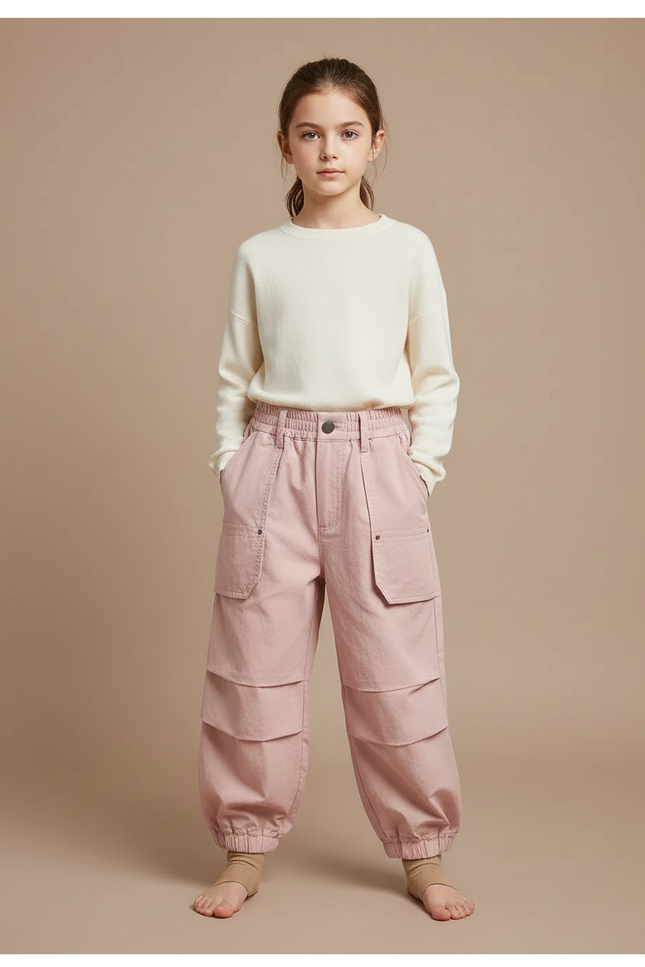 Pantalon À Pince Rose Cargo Coton Ample Enfant
