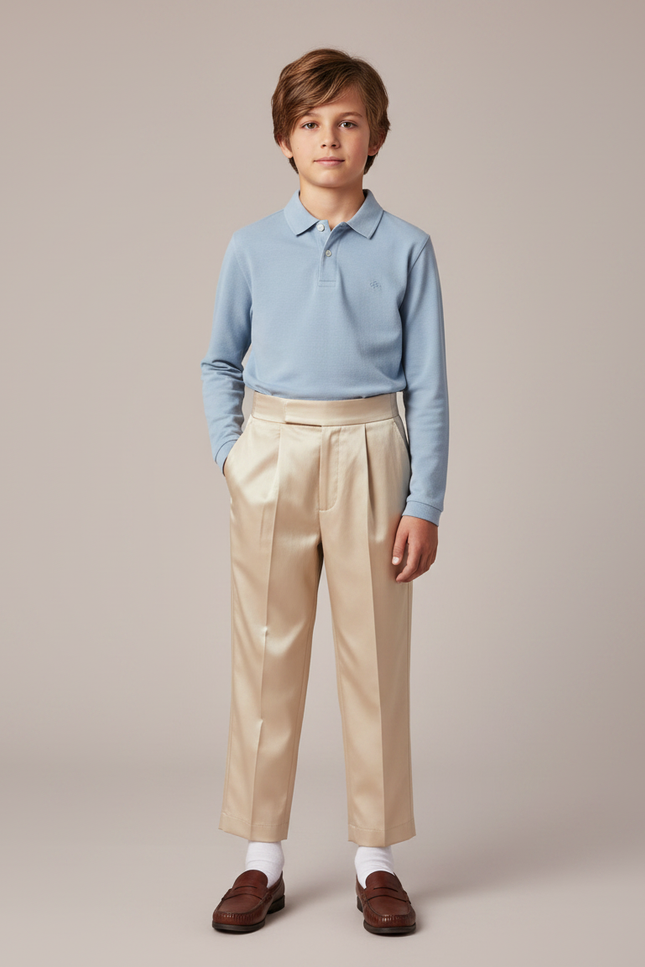 Pantalon À Pince Satiné Beige Droit Élégant Enfant