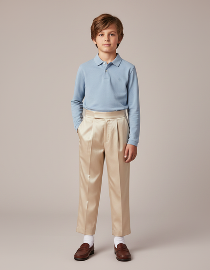 Pantalon À Pince Satiné Beige Droit Élégant Enfant