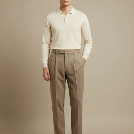 Pantalon À Pince B8c5 - Marron Tweed