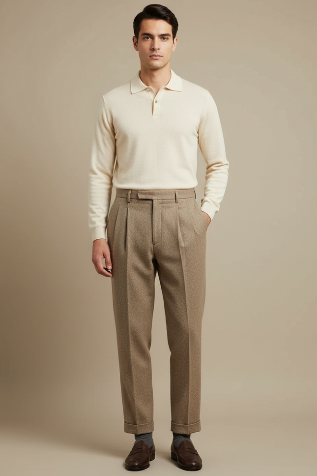 Pantalon À Pince B8c5 - Marron Tweed