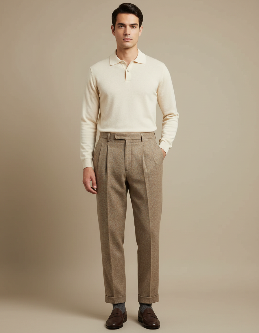 Pantalon À Pince B8c5 - Marron Tweed
