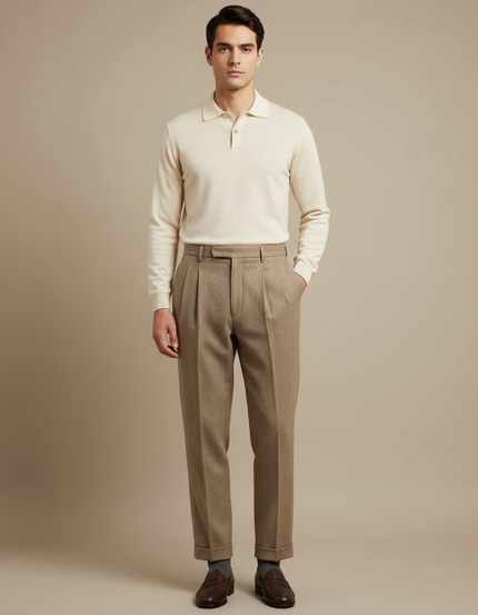 Pantalon À Pince B8c5 - Marron Tweed
