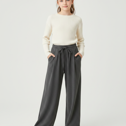 Pantalon À Pince Gris Foncé Droit Ample Décontracté Femme - Molleton