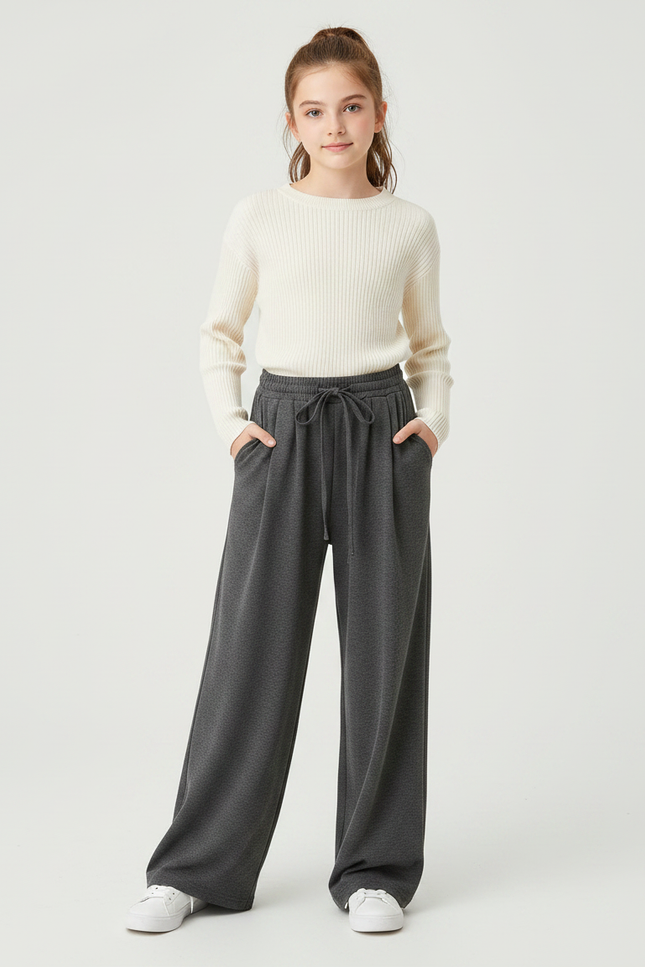 Pantalon À Pince Gris Foncé Droit Ample Décontracté Femme - Molleton