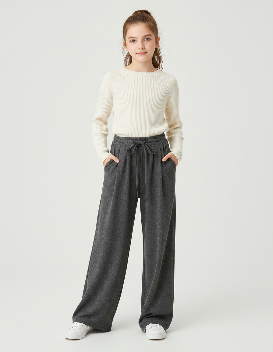 Pantalon À Pince Gris Foncé Droit Ample Décontracté Femme - Molleton