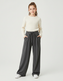 Pantalon À Pince Gris Foncé Droit Ample Décontracté Femme - Molleton