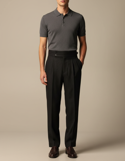 Pantalon À Pince Noir Plissé Taille Haute Homme Élégant - Laine