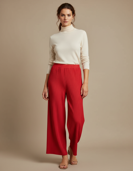 Pantalon À Pince Rouge Plissé Ample Décontracté Fluide - Maille