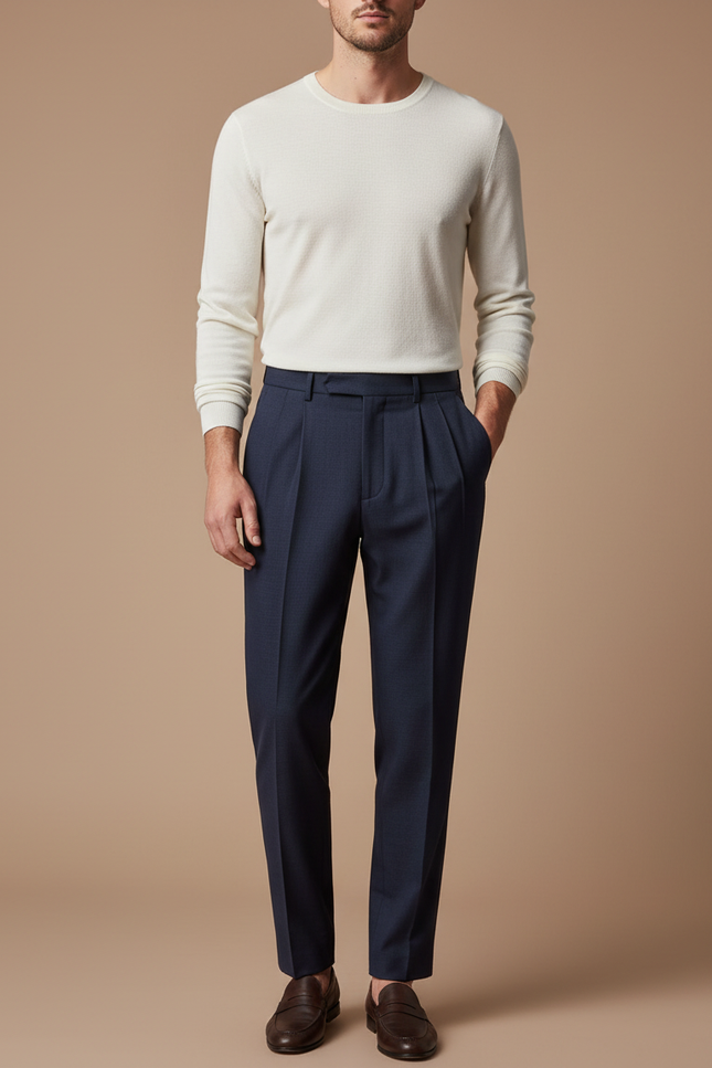 Pantalon À Pince Bleu Marine Homme - Gabardine