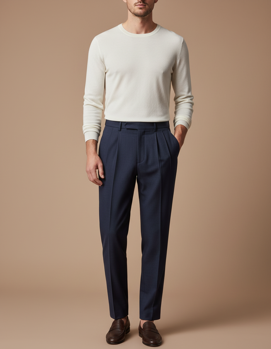 Pantalon À Pince Bleu Marine Homme - Gabardine