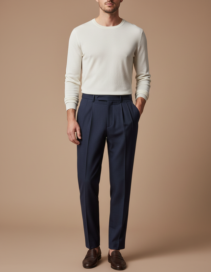 Pantalon À Pince Bleu Marine Homme - Gabardine