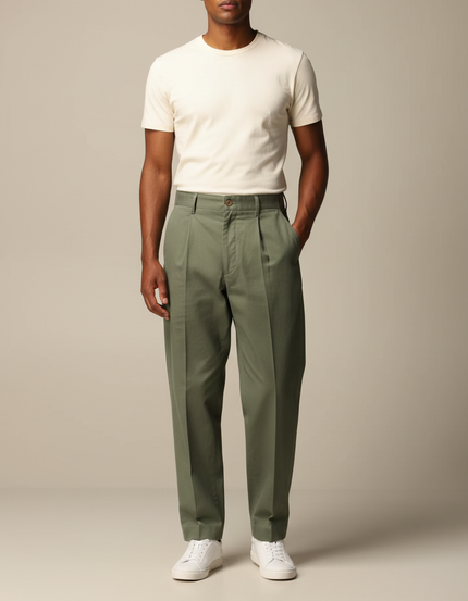 Pantalon À Pince Kaki Droit Coton Homme Décontracté - Gabardine