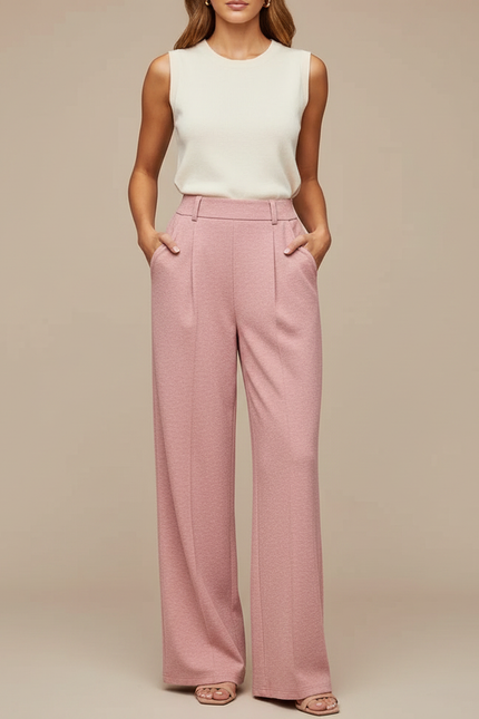 Pantalon À Pince Rose Poudré Ample Fluide Élégant - Maille