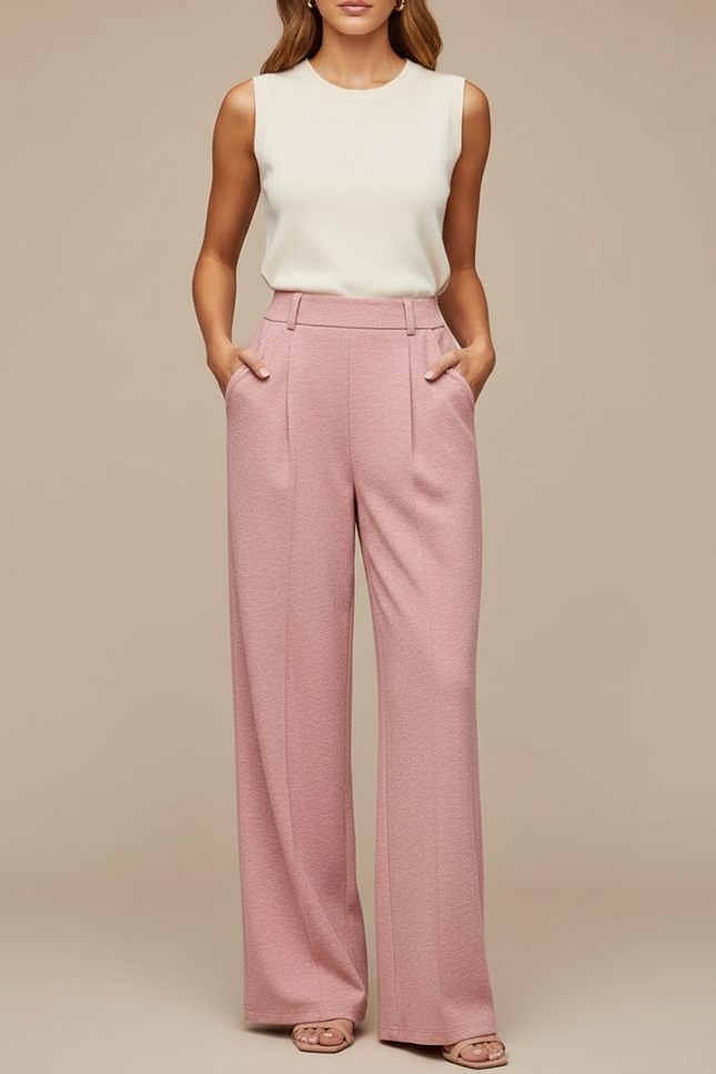 Pantalon À Pince Rose Poudré Ample Fluide Élégant - Maille