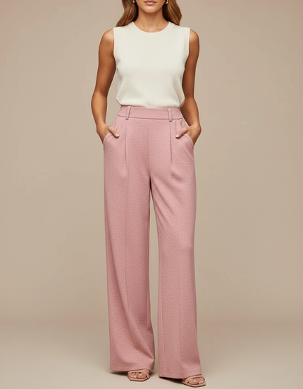 Pantalon À Pince Rose Poudré Ample Fluide Élégant - Maille