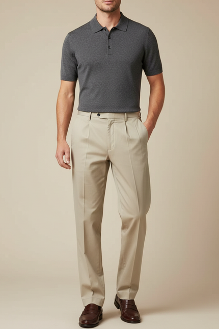 Pantalon À Pince Italien Homme - Beige Gabardine
