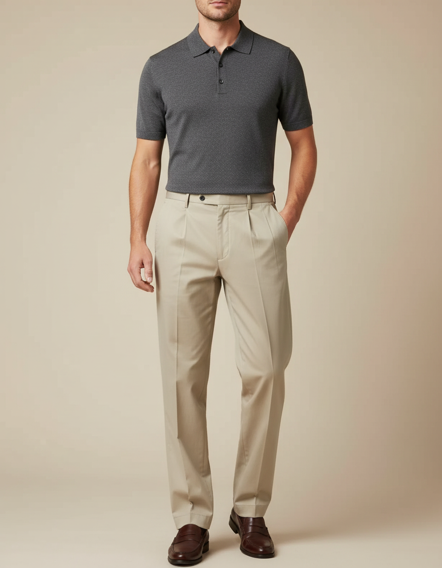 Pantalon À Pince Italien Homme - Beige Gabardine