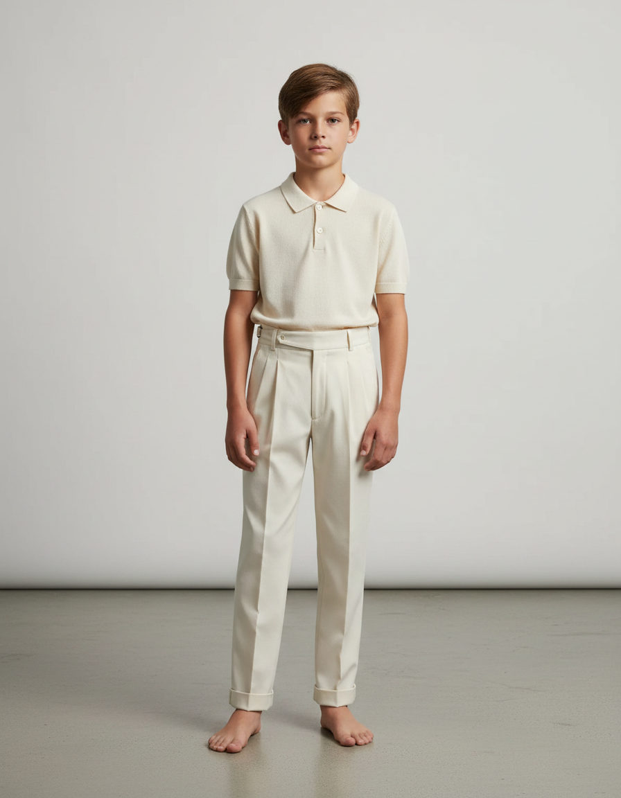 Pantalon À Pince Crème Plissé Droit Élégant Classique - Beige Gabardine