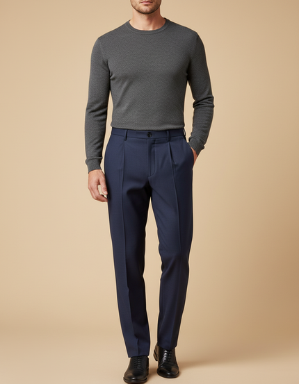 Pantalon À Pince Bleu Marine Plissé Homme Élégant - Gabardine