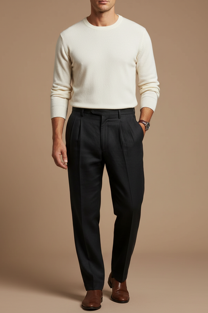 Pantalons À Pince Homme - Noir Laine
