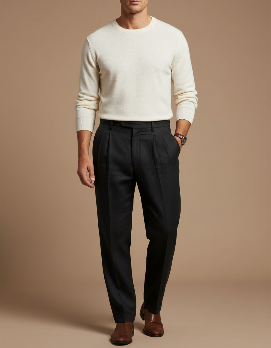 Pantalons À Pince Homme - Noir Laine