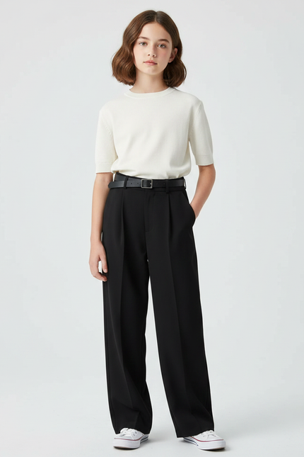 Pantalon À Pince Noir Ample Décontracté Fluide Femme - Polyester