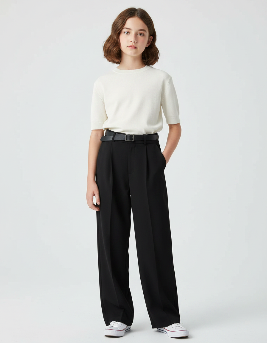 Pantalon À Pince Noir Ample Décontracté Fluide Femme - Polyester