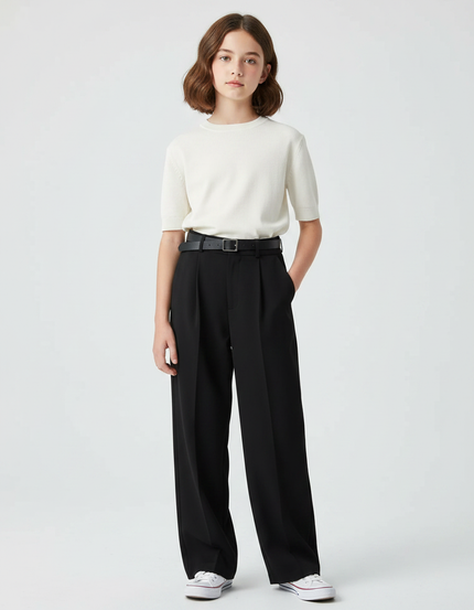 Pantalon À Pince Noir Ample Décontracté Fluide Femme - Polyester