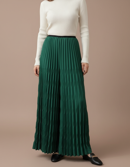 Pantalon À Pince Plissé Vert Émeraude Ample Chic - Polyester