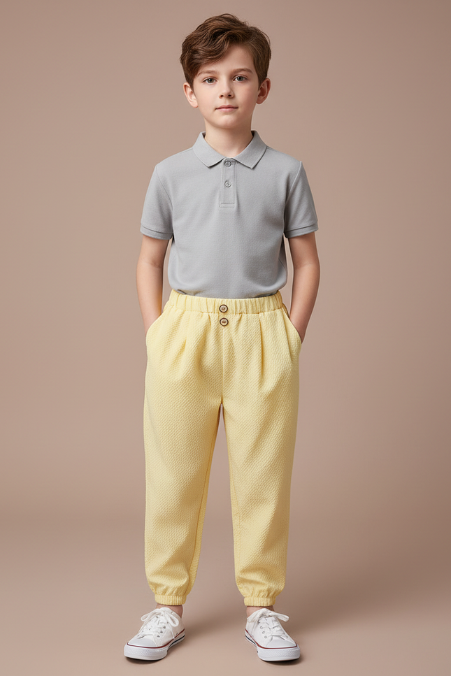 Pantalon À Pince Jaune Texturé Ample Enfant Décontracté - Coton