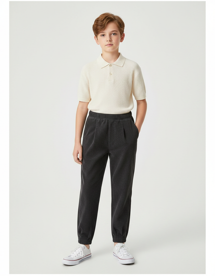 Pantalon À Pince Gris Côtelé Ample Décontracté Enfant - Cordé