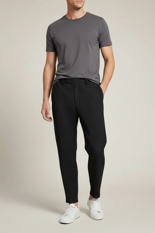 Pantalon À Pince Noir Plissé Confortable Décontracté Homme - Polyester