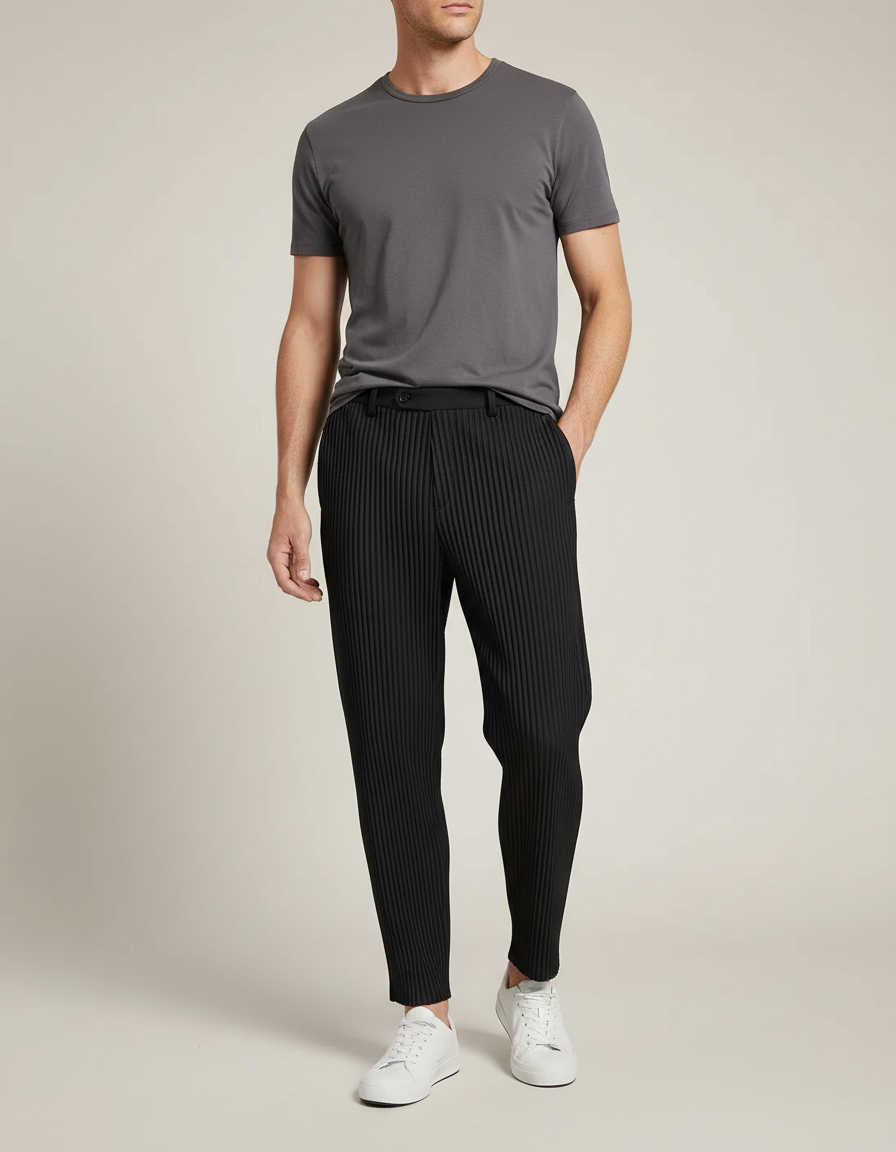 Pantalon À Pince Noir Plissé Confortable Décontracté Homme - Polyester