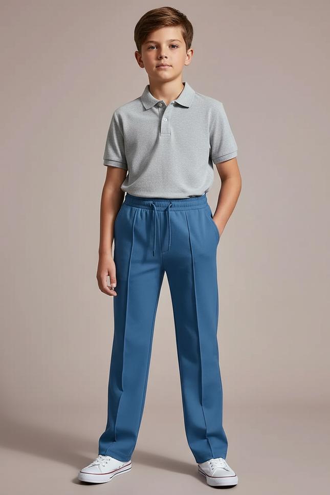 Pantalon À Pince Bleu Droit Cordon Enfant Décontracté - Gabardine