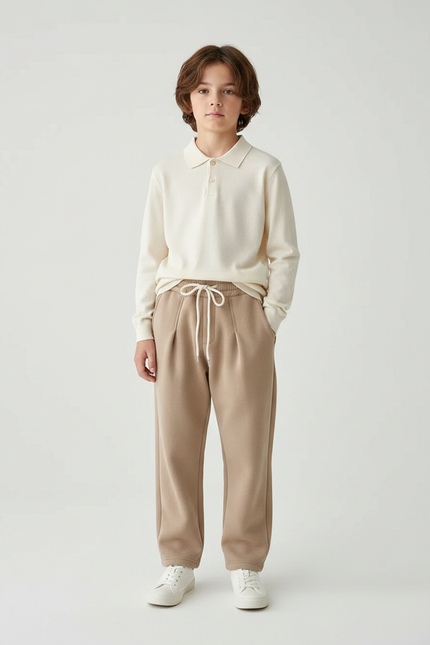 Pantalon À Pince Beige Ample Molleton Enfant Décontracté