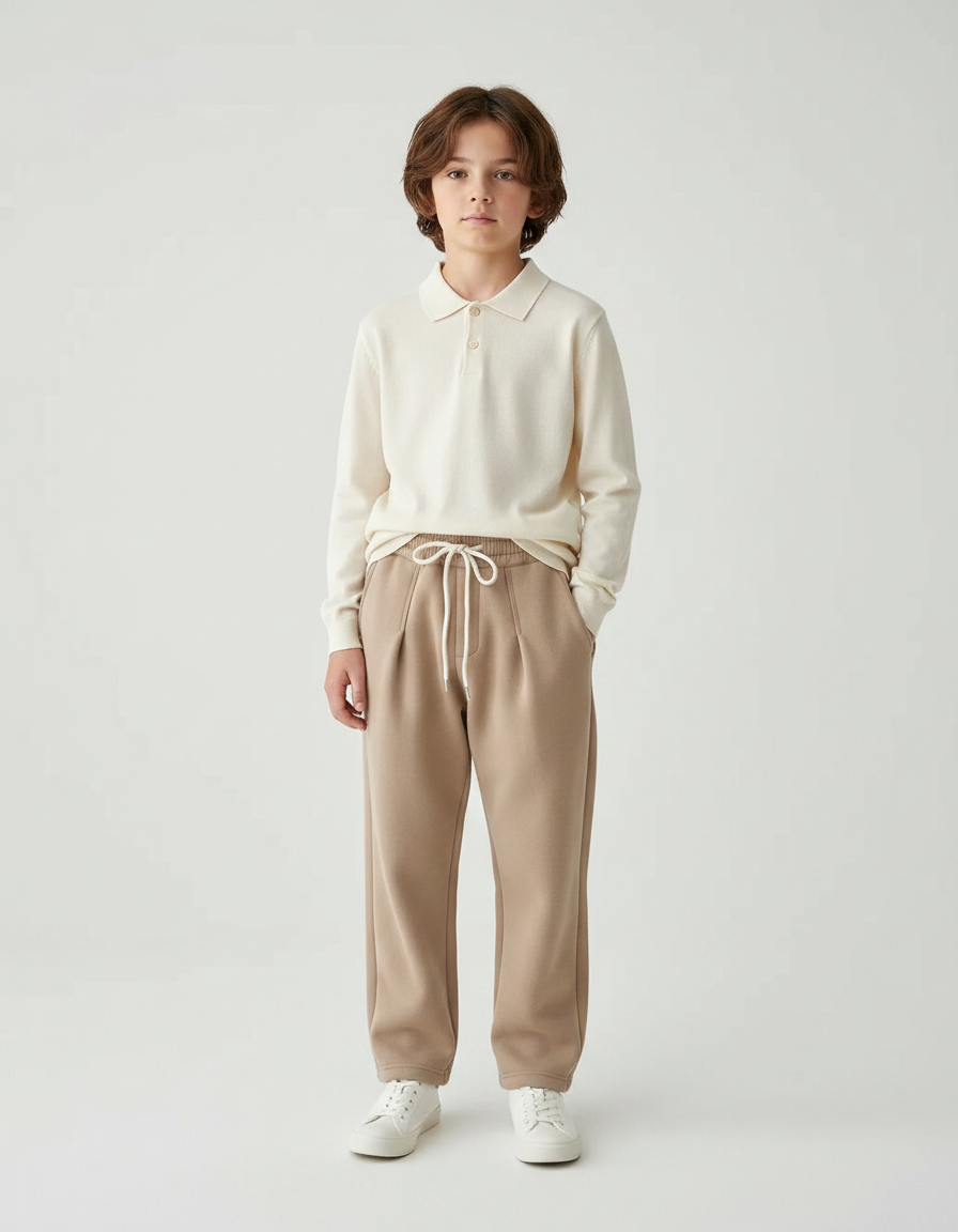 Pantalon À Pince Beige Ample Molleton Enfant Décontracté