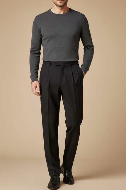 Pantalon À Pince Noir Plissé Taille Haute Homme - Gabardine