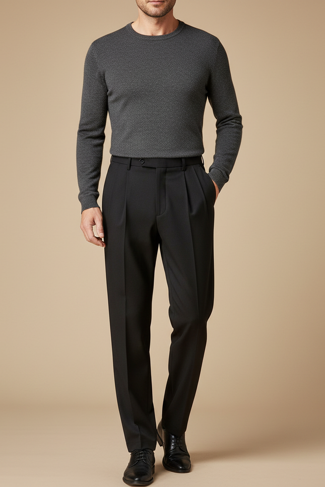 Pantalon À Pince Noir Plissé Taille Haute Homme - Gabardine