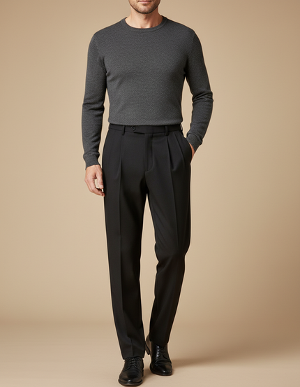 Pantalon À Pince Noir Plissé Taille Haute Homme - Gabardine