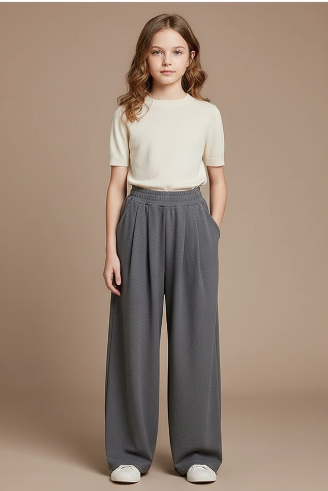 Pantalon À Pince Gris Ample Décontracté Fluide Enfant - Molleton