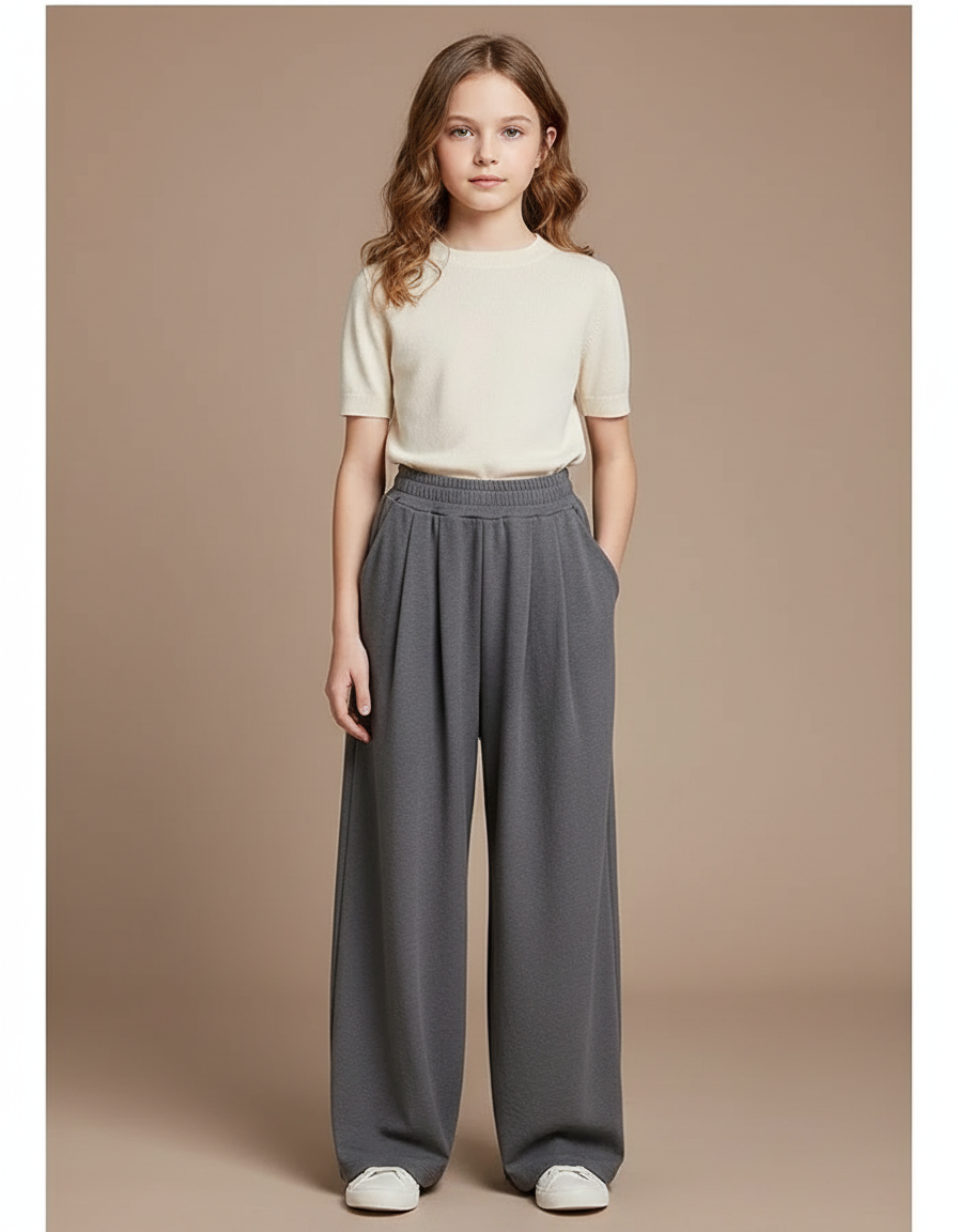 Pantalon À Pince Gris Ample Décontracté Fluide Enfant - Molleton