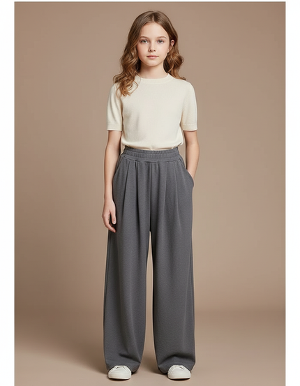 Pantalon À Pince Gris Ample Décontracté Fluide Enfant - Molleton