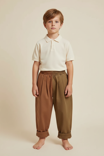 Pantalon À Pince Bicolore Plissé Ample Coton Enfant - Multicolore