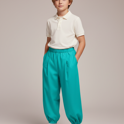 Pantalon À Pince Turquoise Ample Fluide Enfant - Bleu Polyester