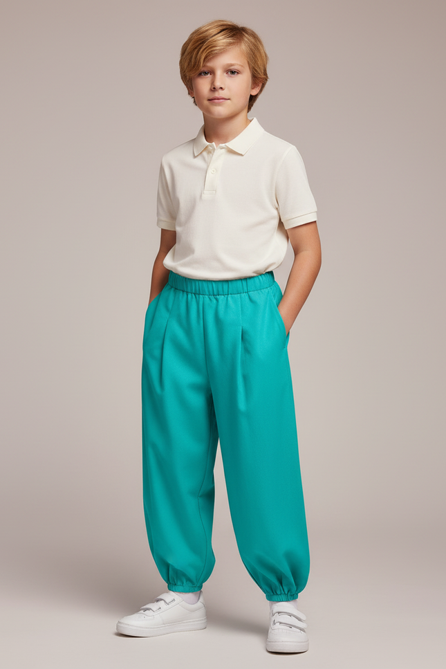 Pantalon À Pince Turquoise Ample Fluide Enfant - Bleu Polyester