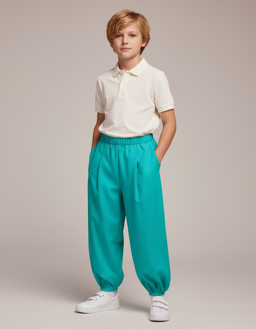 Pantalon À Pince Turquoise Ample Fluide Enfant - Bleu Polyester